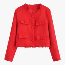 Tweed Jacket : Jas Rood - Korte Tweed - Elegante Textuur voor de Herfst in Rood van Pantino