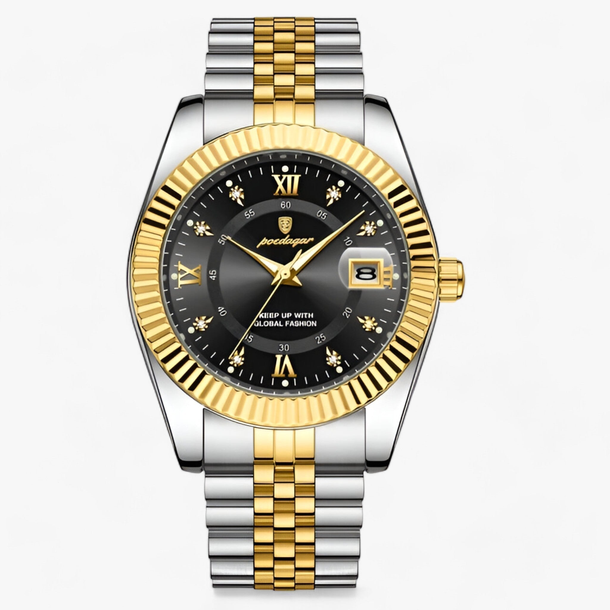 watches : Elegant Heren Quartz Horloge | Roestvrij staal Luxe afwerking in Zwart goud van Pantinoshop