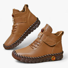 Boots : Laarzen Dames Crème - Orthopedische Leren met Voering - Wintercomfort, Waterdicht en Warm in Donkerbruin van Pantinoshop