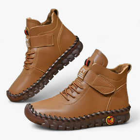 Boots : Laarzen Dames Crème - Orthopedische Leren met Voering - Wintercomfort, Waterdicht en Warm in Donkerbruin van Pantino