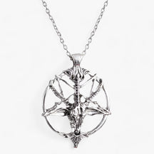 Pendant Necklace : Ketting met Pentagram Hanger Dames - Vintage Charme - Zwart in Zilver 50cm van Pantino
