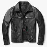 Men’s Pure Black Jacket - Leather Biker Jacket - Vintage Biker Warmth