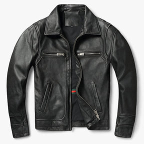 Leather Biker Jacket : Jack Heren Puur Zwart - Leren Bikerjack - Vintage Biker Warmte in Puur Zwart van Pantino