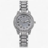 Montre de luxe entièrement sertie de diamants pour femmes - Élégante et à la mode - Argentée