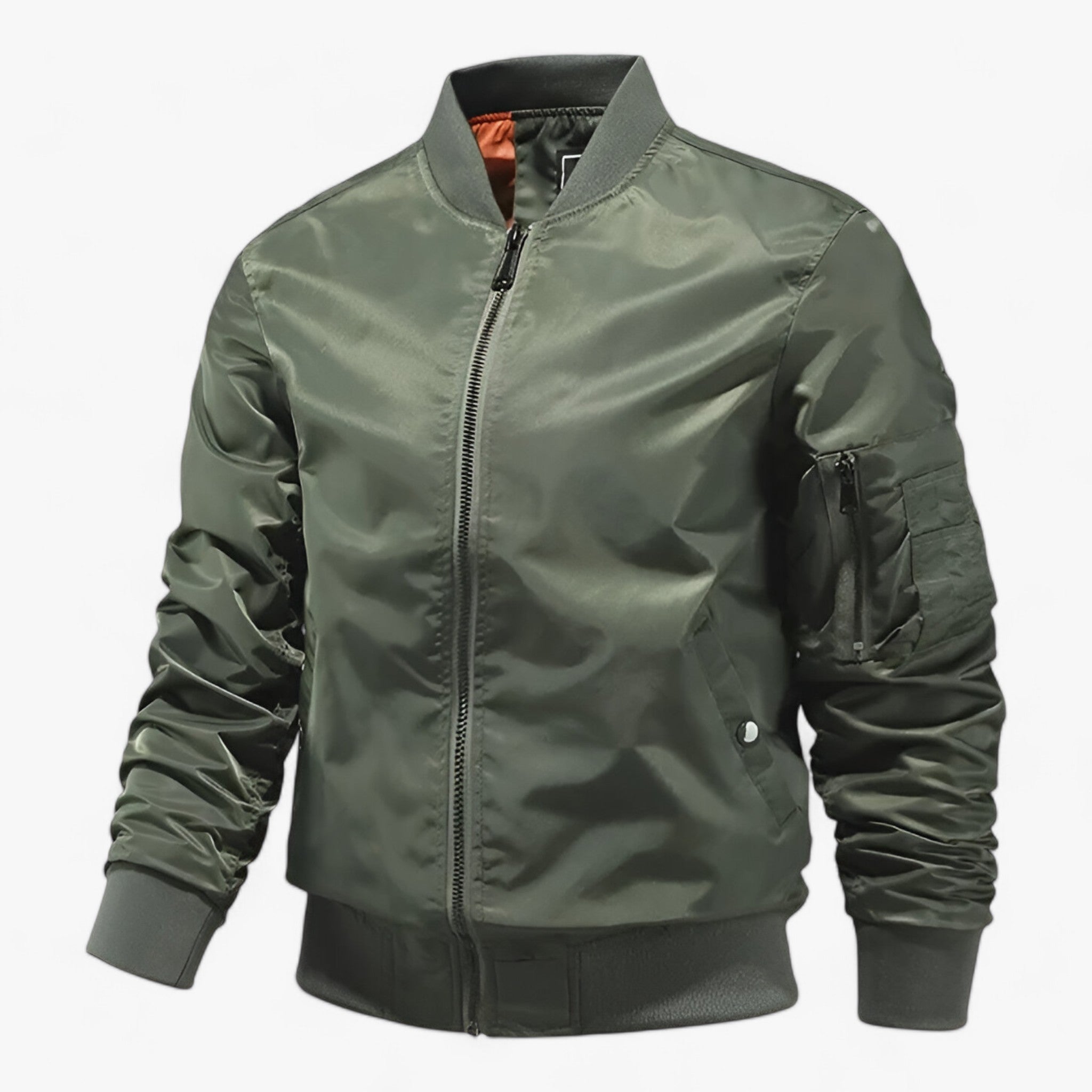Bomber Jacket : Pilotenjacke Heren - Staande Kragen Vliegerjack Eenkleurig - Zwart in Legergroen van Pantino