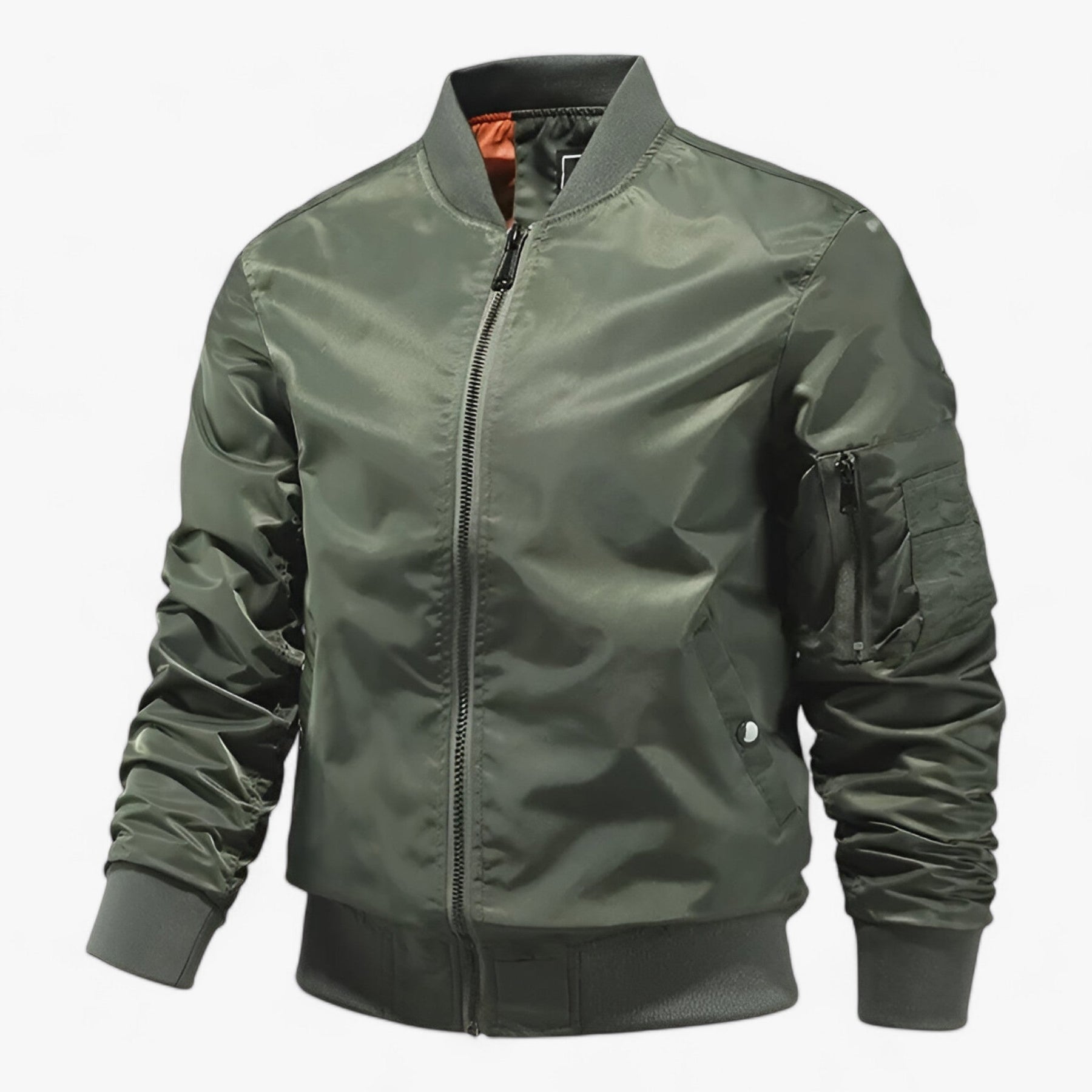 Bomber Jacket : Pilotenjacke Heren - Staande Kragen Vliegerjack Eenkleurig - Zwart in Legergroen van Pantino