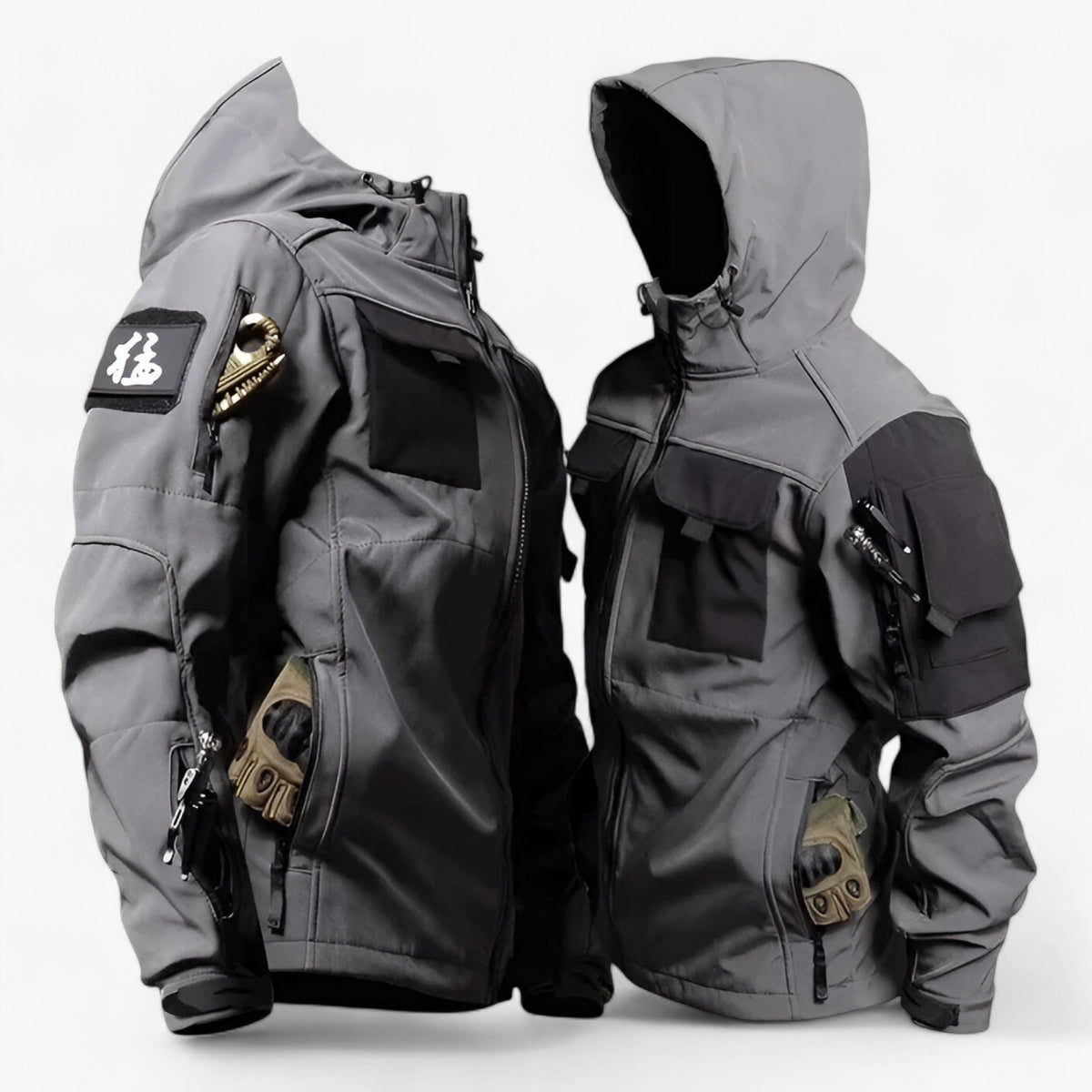 outdoor equipment : TraI - Tactische Herenjack met Capuchon - Dikke Softshell Waterdicht met Meerdere Zakken in Grijs van Pantino