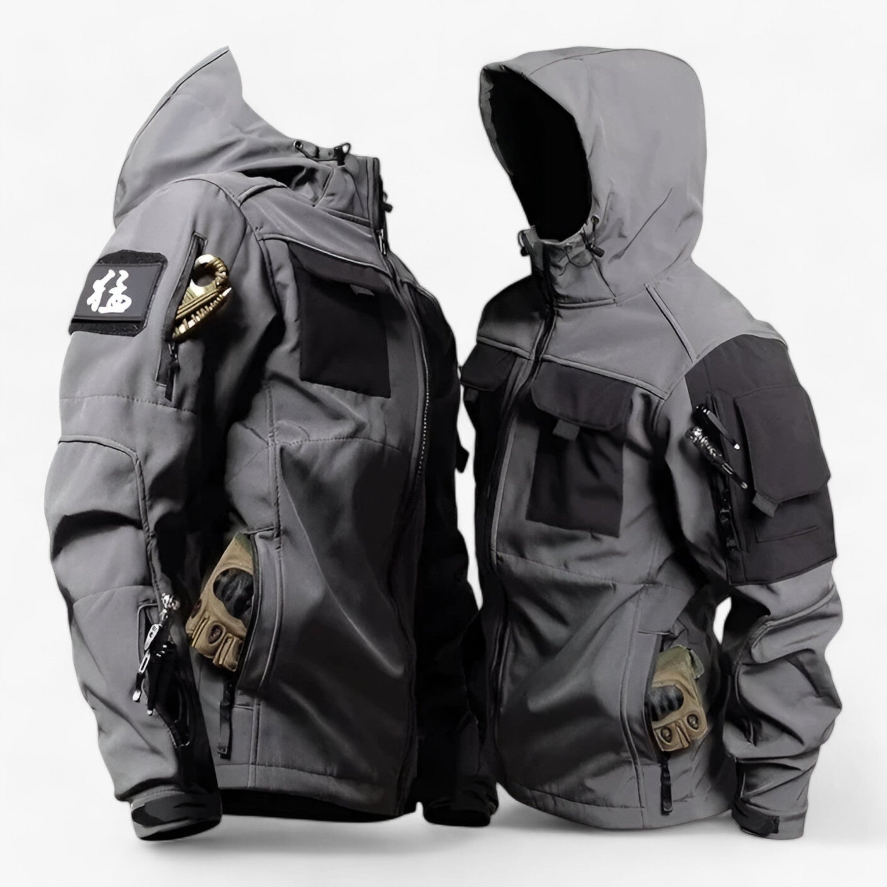 outdoor equipment : TraI - Tactische Herenjack met Capuchon - Dikke Softshell Waterdicht met Meerdere Zakken in Grijs van Pantino