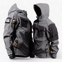 outdoor equipment : TraI - Tactische Herenjack met Capuchon - Dikke Softshell Waterdicht met Meerdere Zakken in Grijs van Pantino