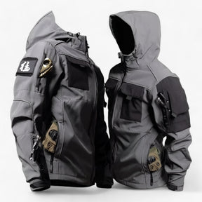 outdoor equipment : TraI - Tactische Herenjack met Capuchon - Dikke Softshell Waterdicht met Meerdere Zakken in Grijs van Pantino