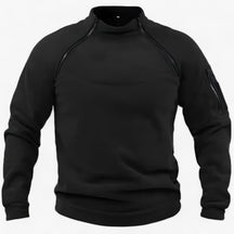 Fleece Jacket : Pullover Heren Olijf - Fleece- met Windbescherming - Tactisch & Casual met Stijve Krage in Zwart van Pantino