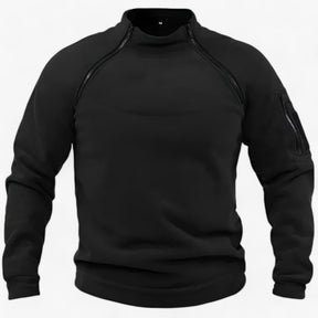Fleece Jacket : Pullover Heren Olijf - Fleece- met Windbescherming - Tactisch & Casual met Stijve Krage in Zwart van Pantino