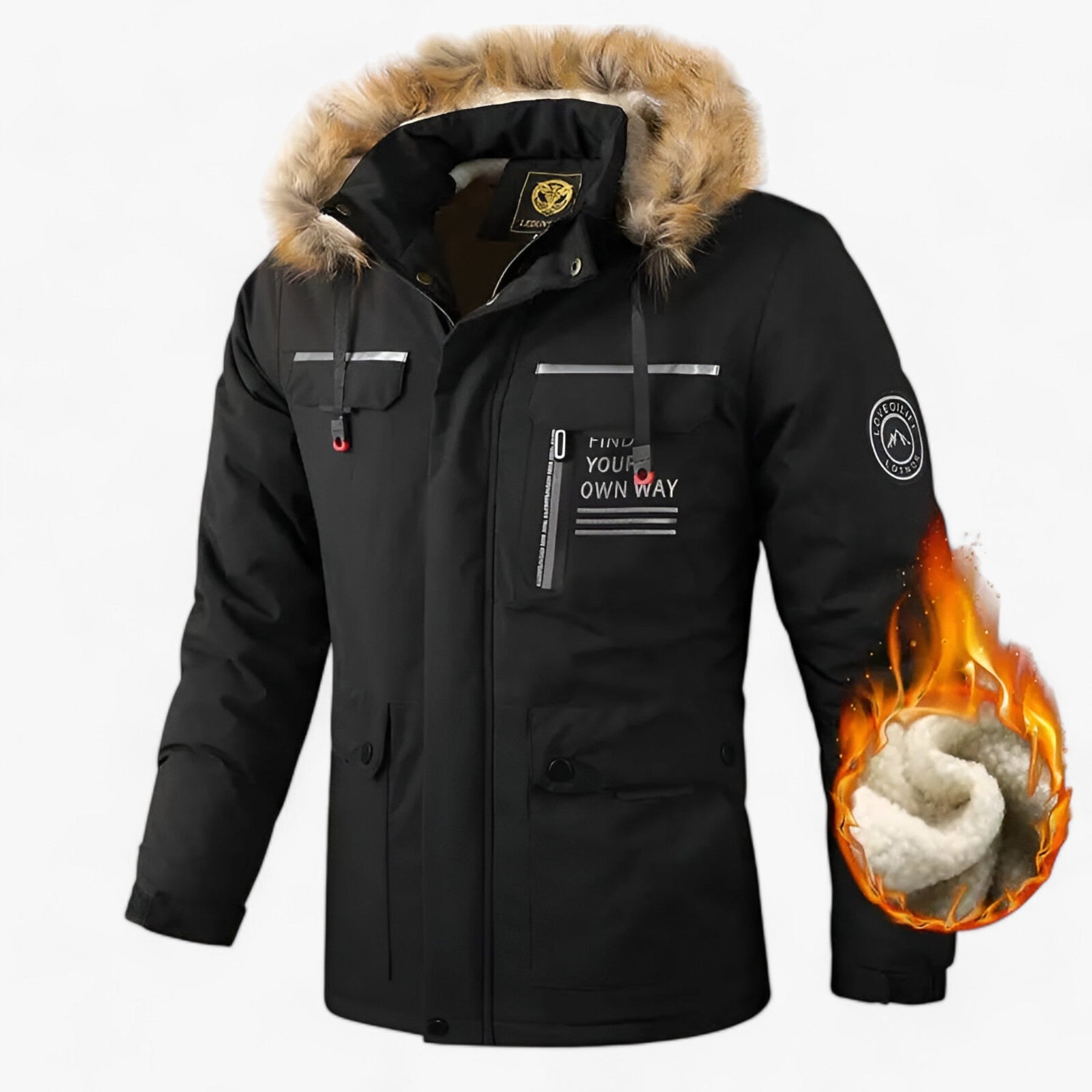 outdoor equipment : Heren Windjack - Waterdichte Winterbescherming - Wit in Zwart-Dik van Pantino