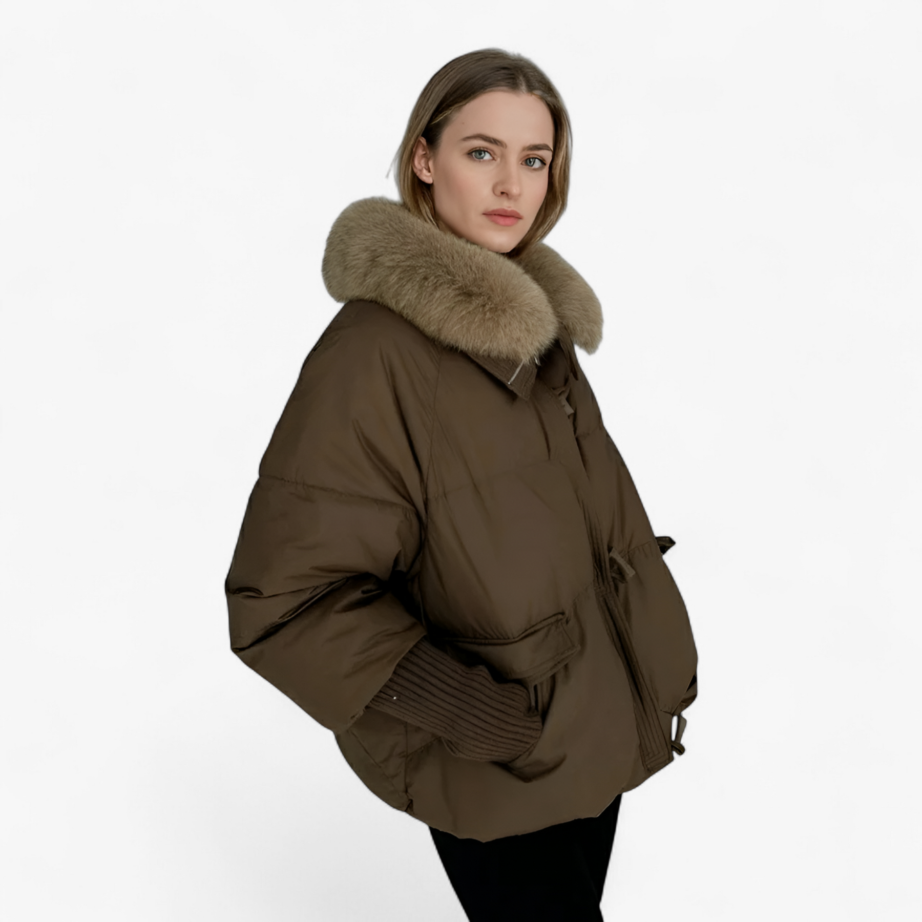 Jacket : Parka Dames Bruin - Casual Winterparka met Bontkraag in van Pantino