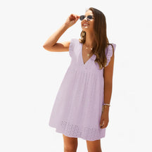 Dress : Zomerjurk Zwart - Ultra Comfortabel Zomerjurkje - Uitzonderlijk Comfort voor Warme Dagen in Paars van Pantino