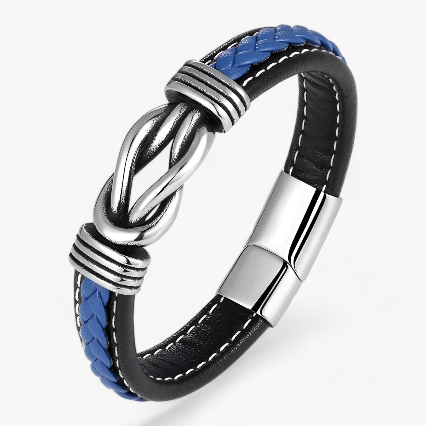 Men's Leather Bracelet : Heren Leren Armband Zwart - Echt Leer, Verstelbaar & Stoer Design in Blauw van Pantino