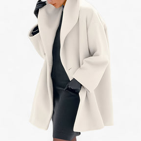 Trench Coat : Dames Blauwe Wollen Trenchcoat - Lange Elegante Winterjas in Wit van Pantino
