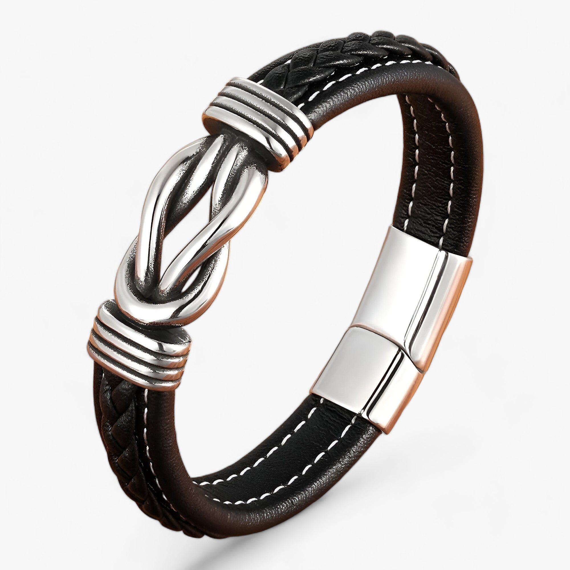 Jewelry : Herenarmband van Echt Zwart Leer, Robuuste en Elegante Magnetische Sluiting in Nero van Pantinoshop