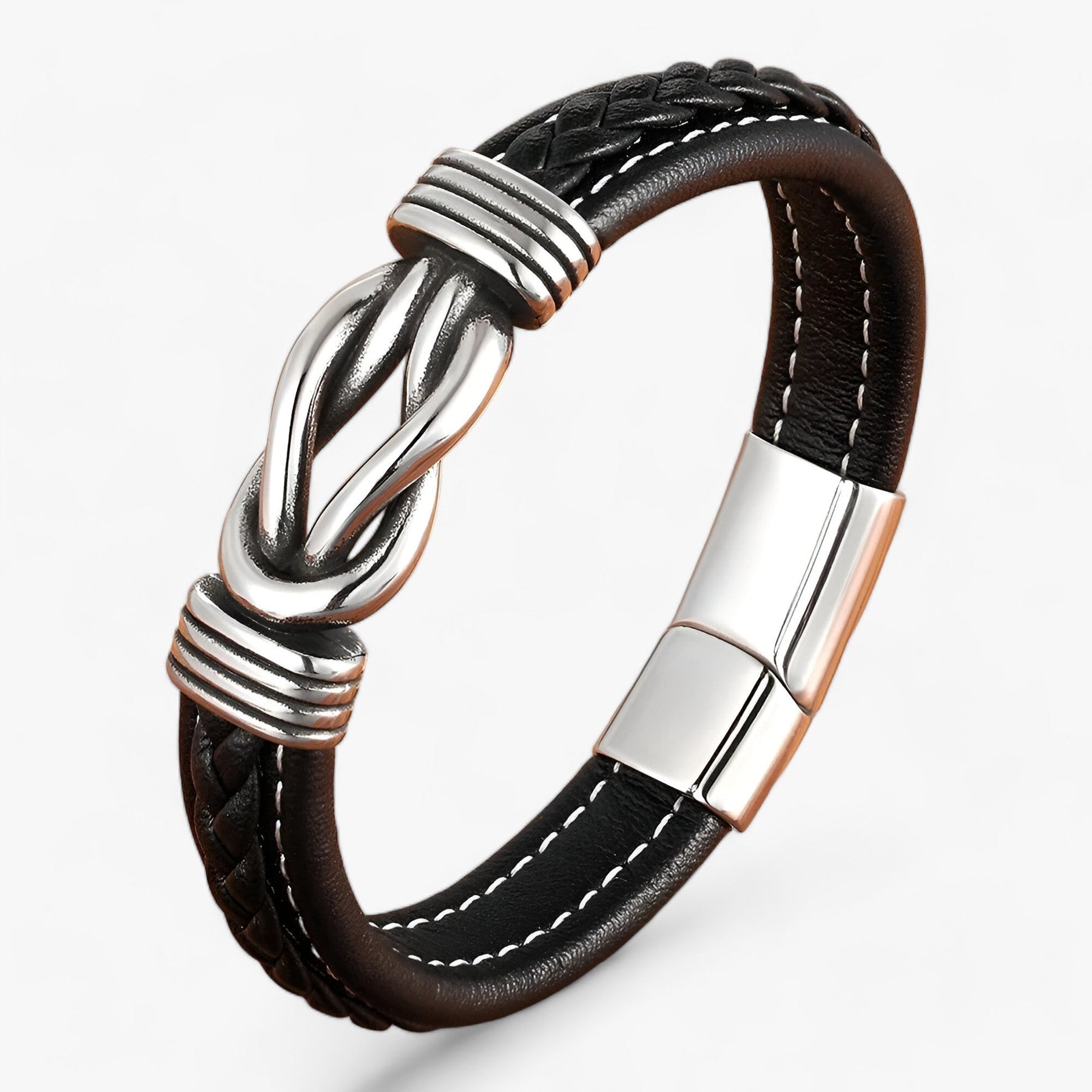 Men's Leather Bracelet : Heren Leren Armband Zwart - Echt Leer, Verstelbaar & Stoer Design in Zwart van Pantino