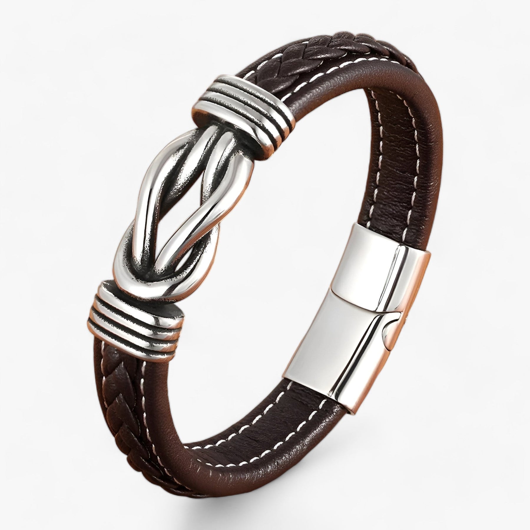 Men's Leather Bracelet : Heren Leren Armband Zwart - Echt Leer, Verstelbaar & Stoer Design in Koffie van Pantino