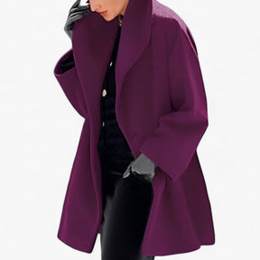 Trench Coat : Dames Blauwe Wollen Trenchcoat - Lange Elegante Winterjas in Paars van Pantino