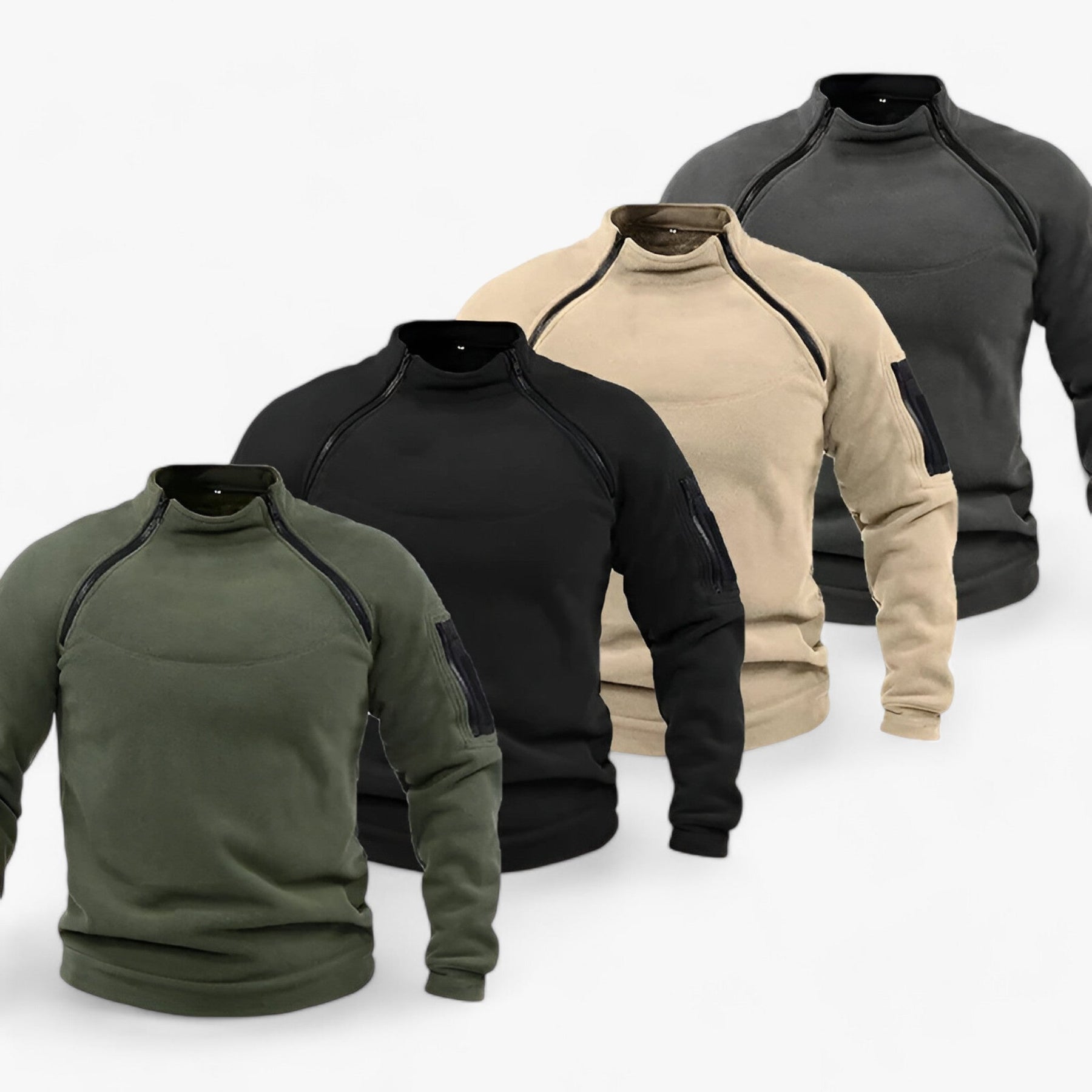 Fleece Jacket : Pullover Heren Olijf - Fleece- met Windbescherming - Tactisch & Casual met Stijve Krage in van Pantino