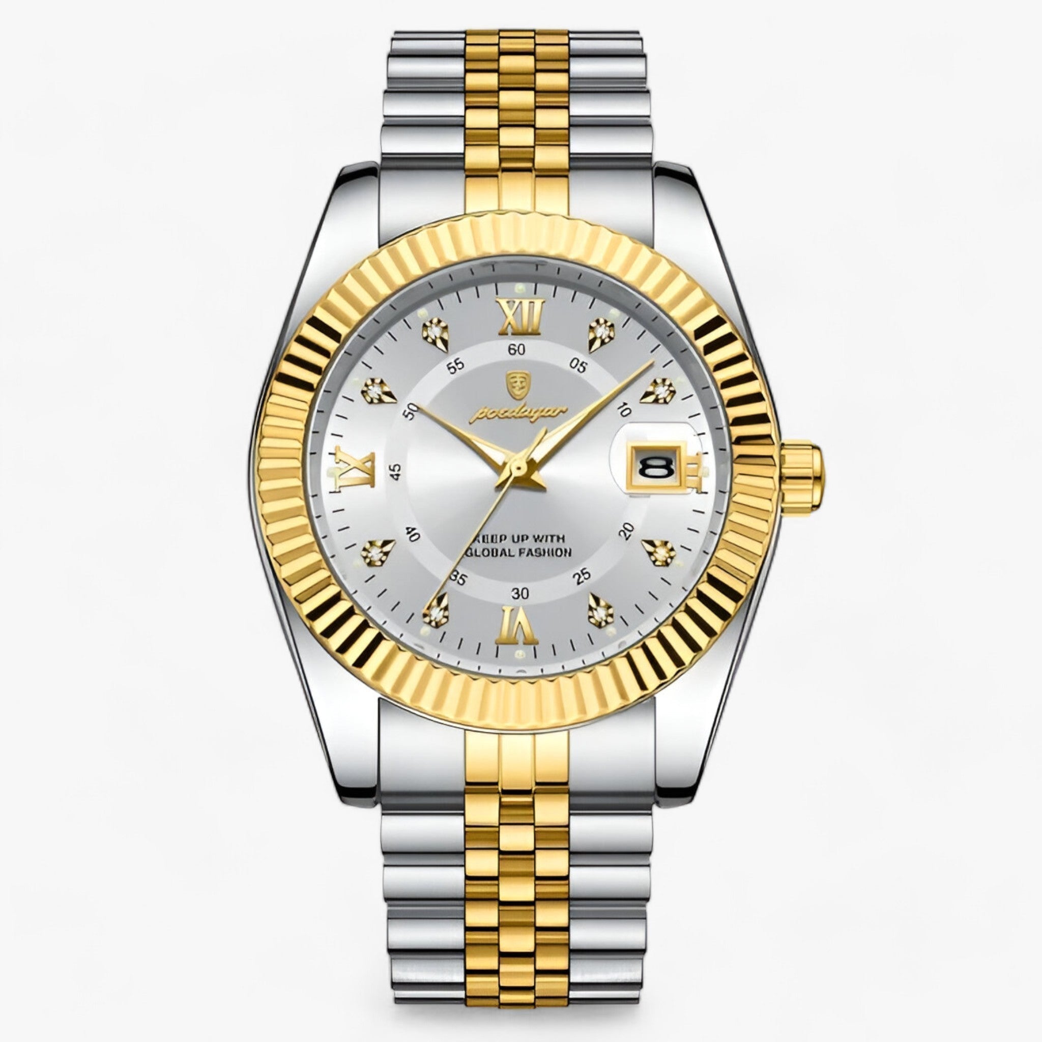 watches : Elegant Heren Quartz Horloge | Roestvrij staal Luxe afwerking in Of Blanc van Pantinoshop