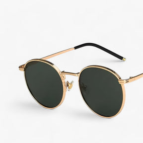 Sunglasses : Designer Zonnebril Dames - Veelzijdige Ronde Glazen voor Dagelijks Gebruik - Zwart Grijs in Goud Olijfgroen van Pantino