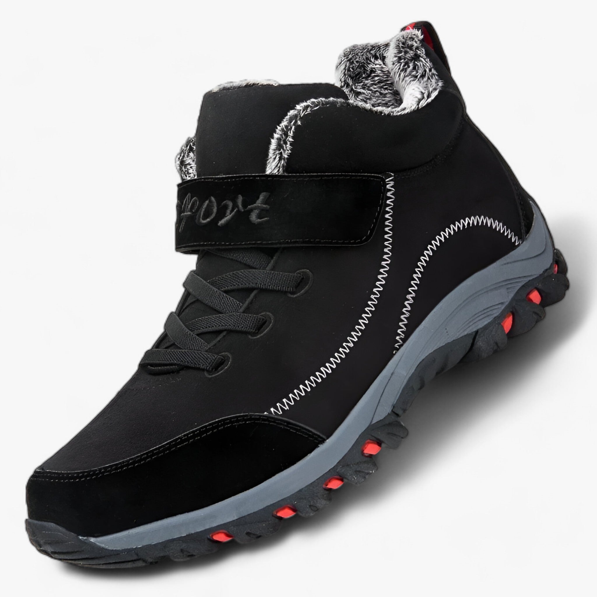 Boots : Hoge Laarzen van Waterproof Suede Heren - Warm en Antislip voor Wintercomfort - Zwart in Zwart Rood van Pantino