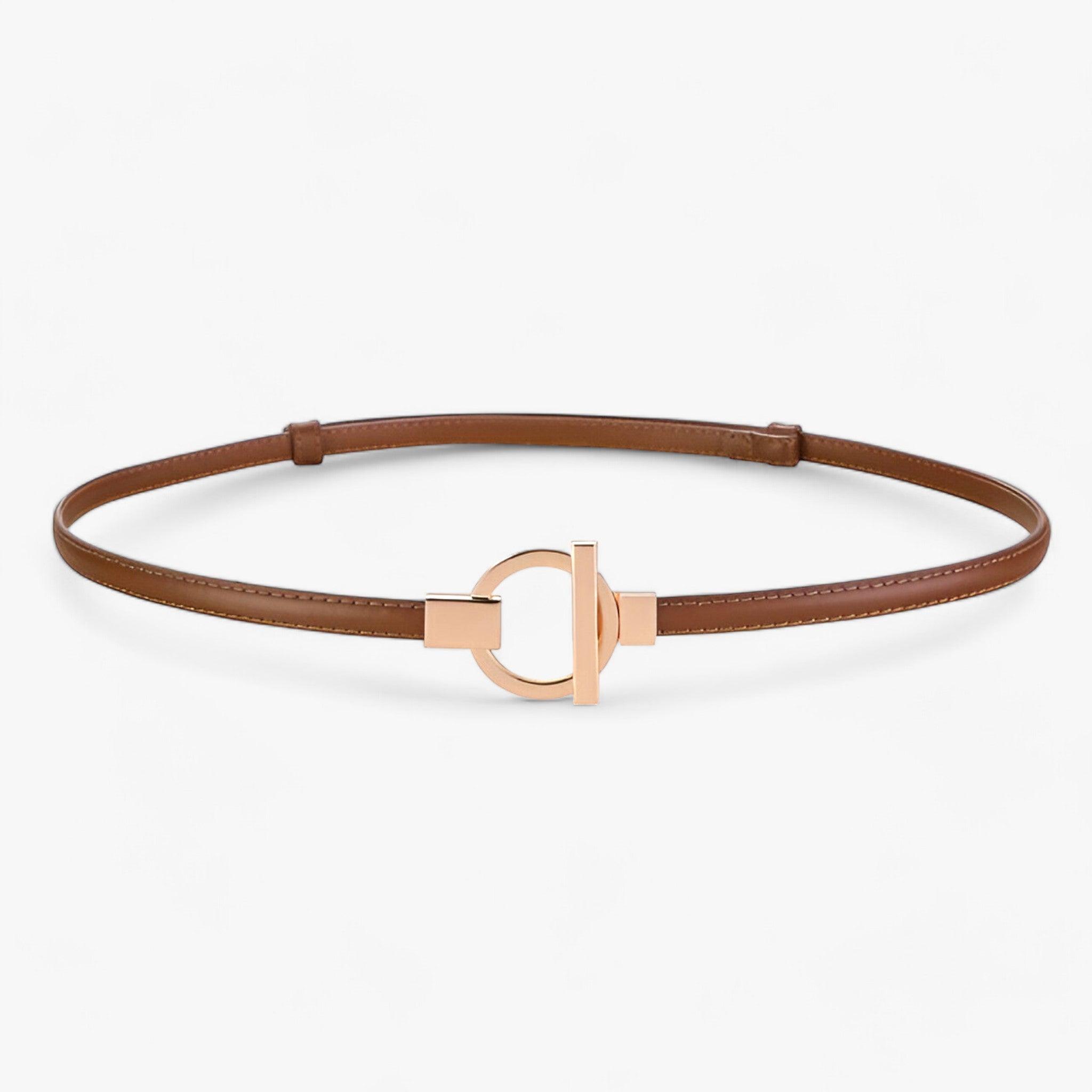 Belt : Elegante Riem Dames - Veilige Pasvorm met Gouden Gesp - Rood in Bruin 97cm van Pantino