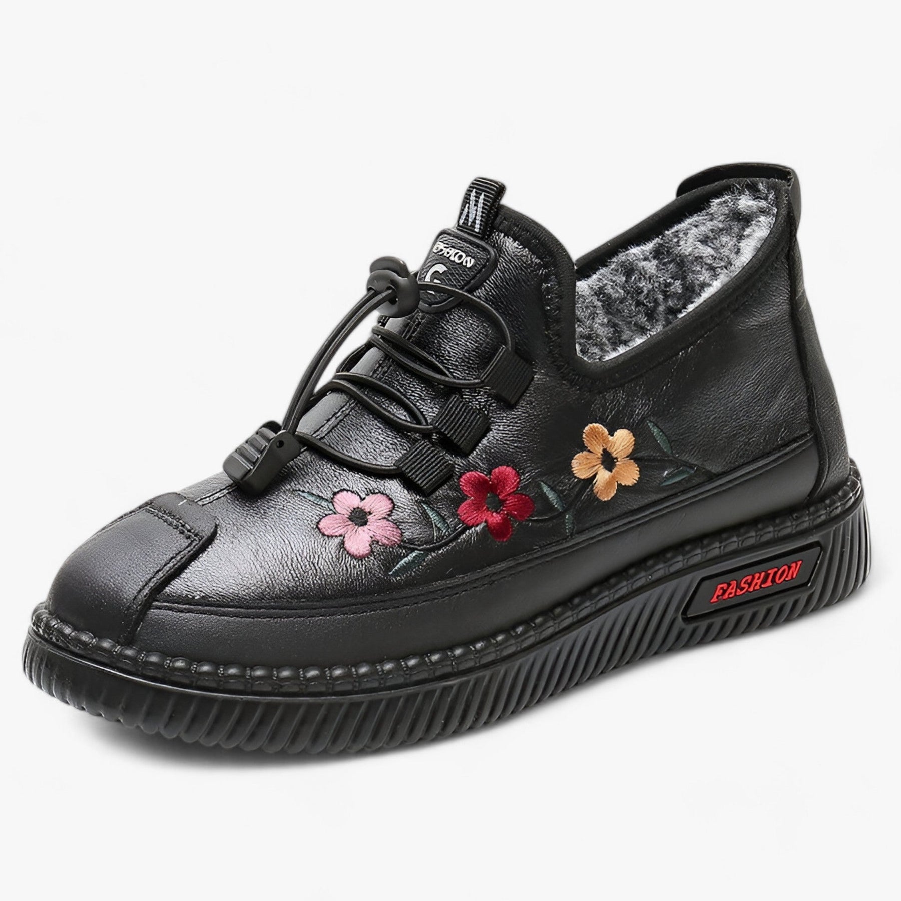other : Leren Mocassins Dames met Bont - Zachte Sloffen - Warm en Comfortabel in Zwarte Pluche van Pantino