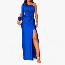 Maxi Dress : Évora Satijnen Maxi Dress - Elegant en Comfortabel - Kaki Groen in Blauw van Pantino
