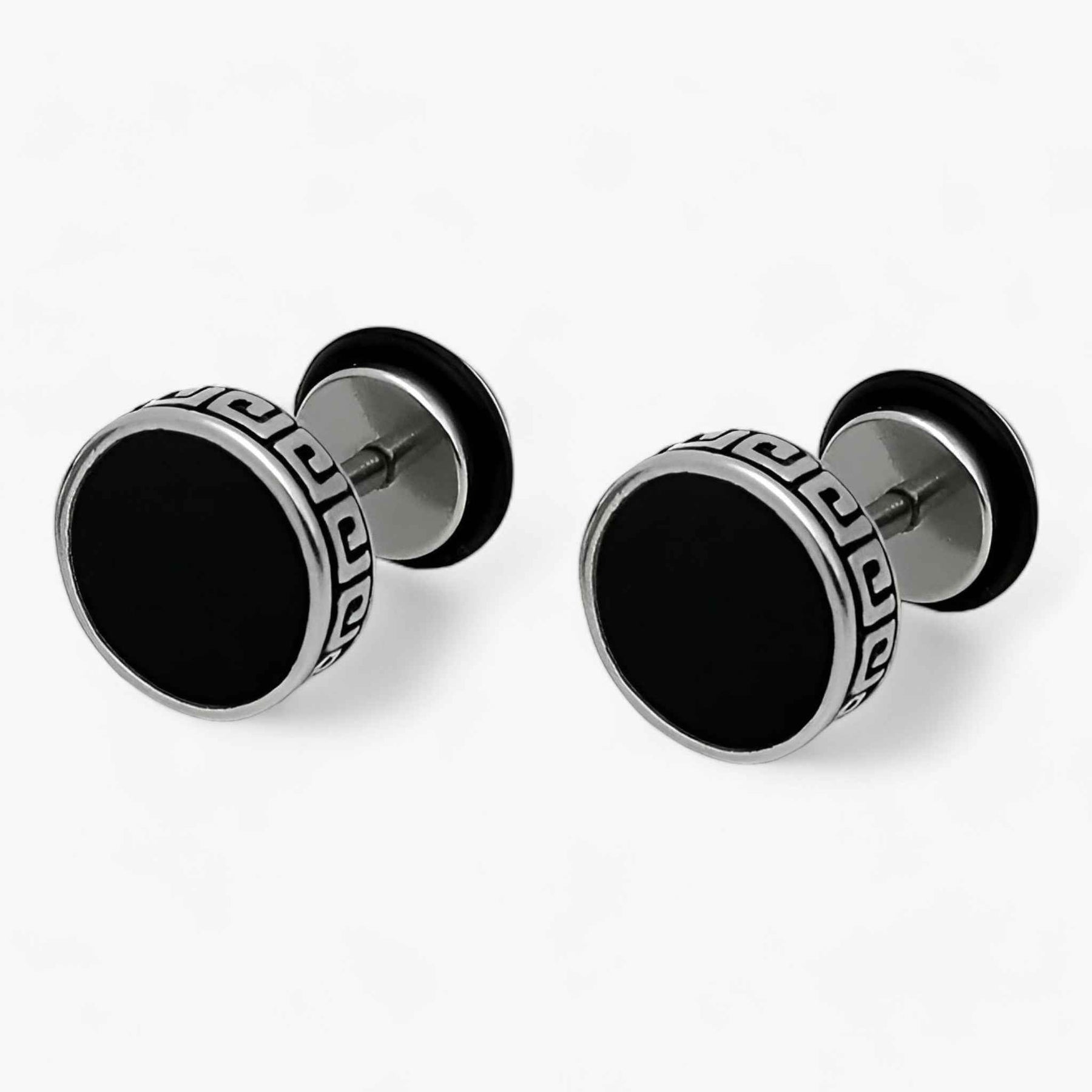 Earrings : Zwarte vintage herenoorbellen van titanium en roestvrij staal, punk/rock-stijl in S-2 pièces van Pantino