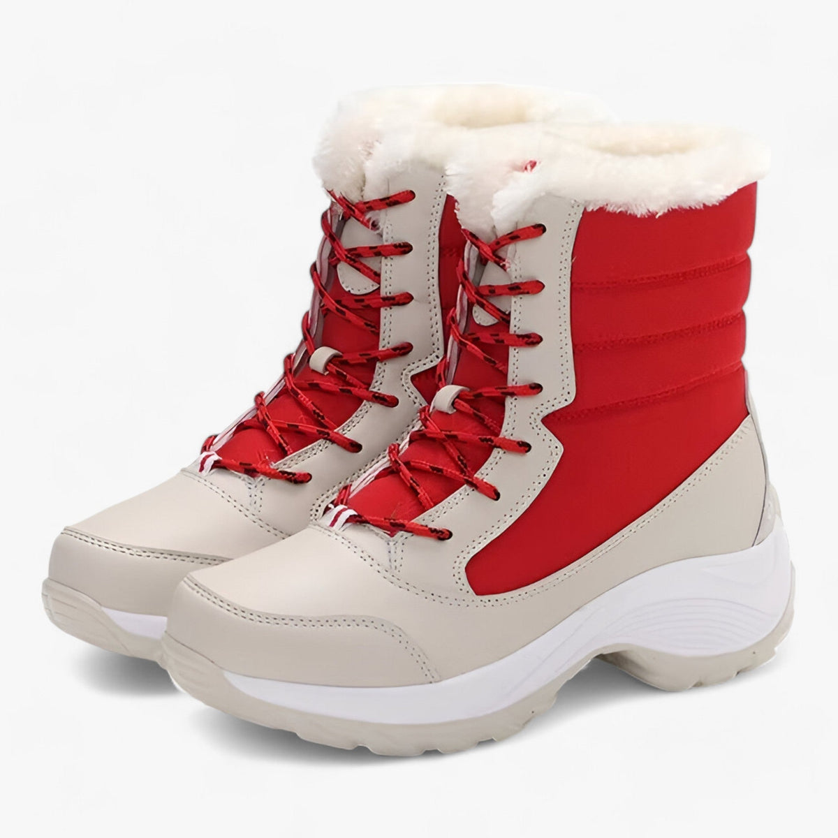 Boots : Orthopedische Laarzen van Kunstbont Dames - Waterdichte en Warmte Biedende Winterondersteuning - Crème in Rood van Pantino