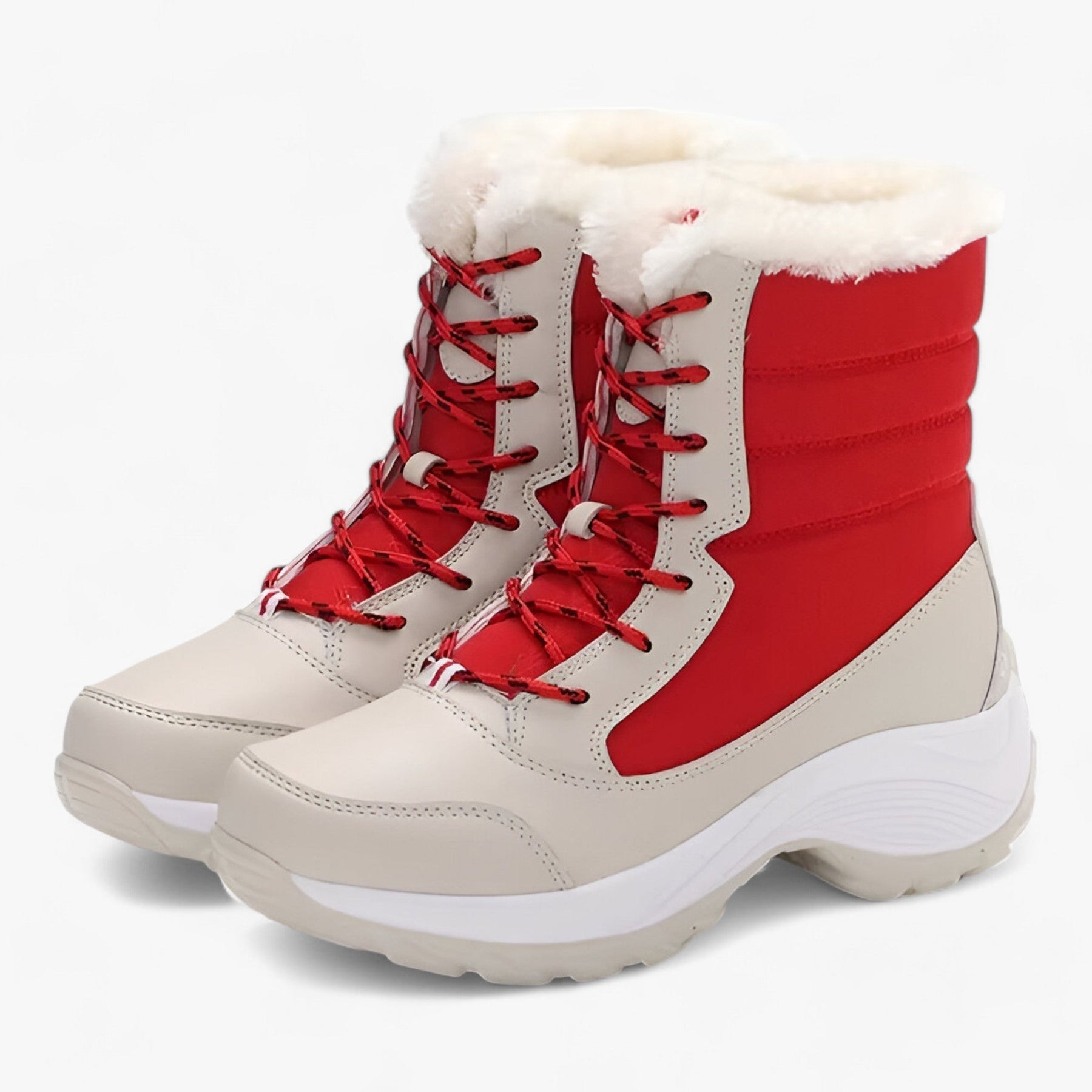 Boots : Orthopedische Laarzen van Kunstbont Dames - Waterdichte en Warmte Biedende Winterondersteuning - Crème in Rood van Pantino