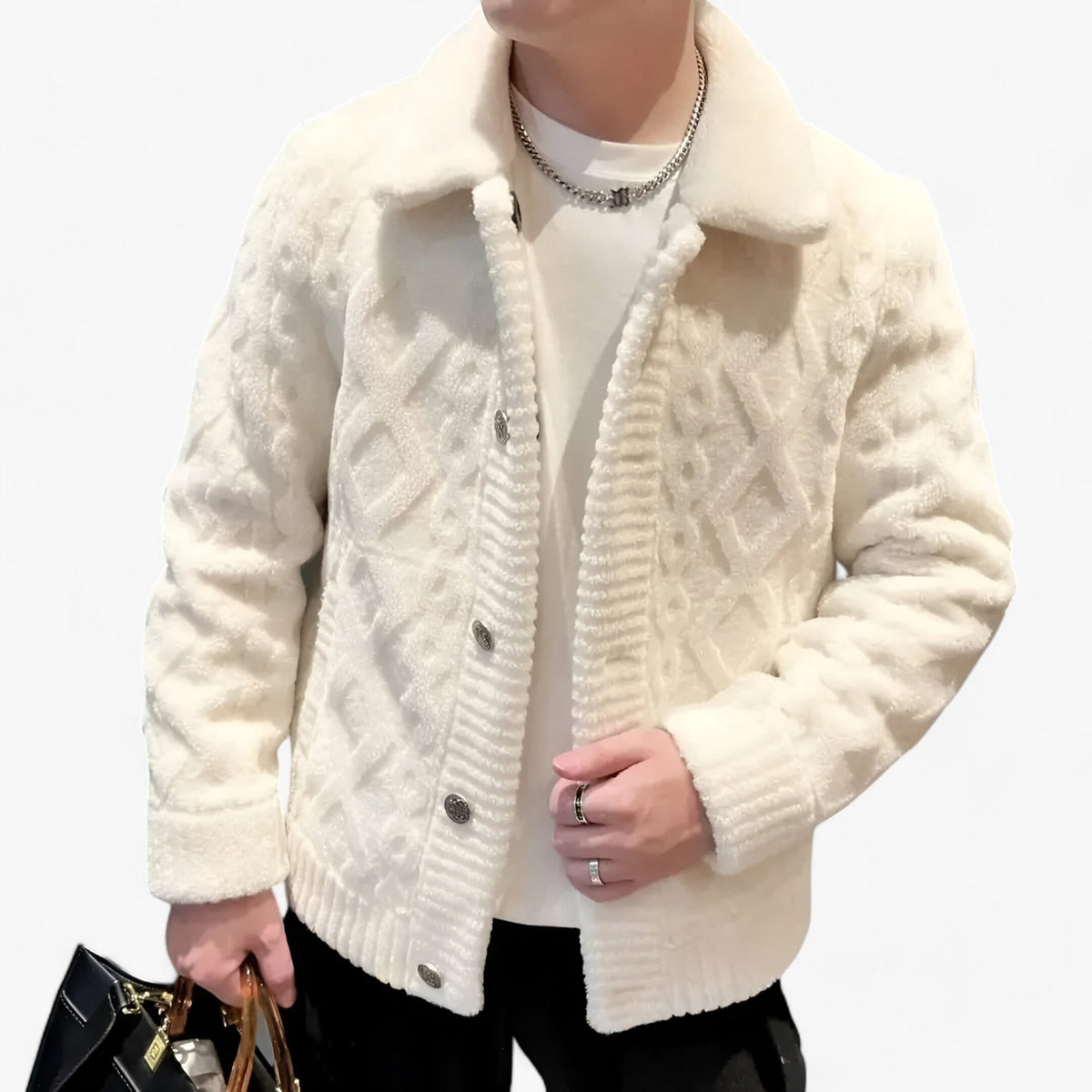 Fleece Jacket : Jas Khaki - Dikke Fleecejas - Warmte en Comfort voor Koude Dagen in Wit van Pantino