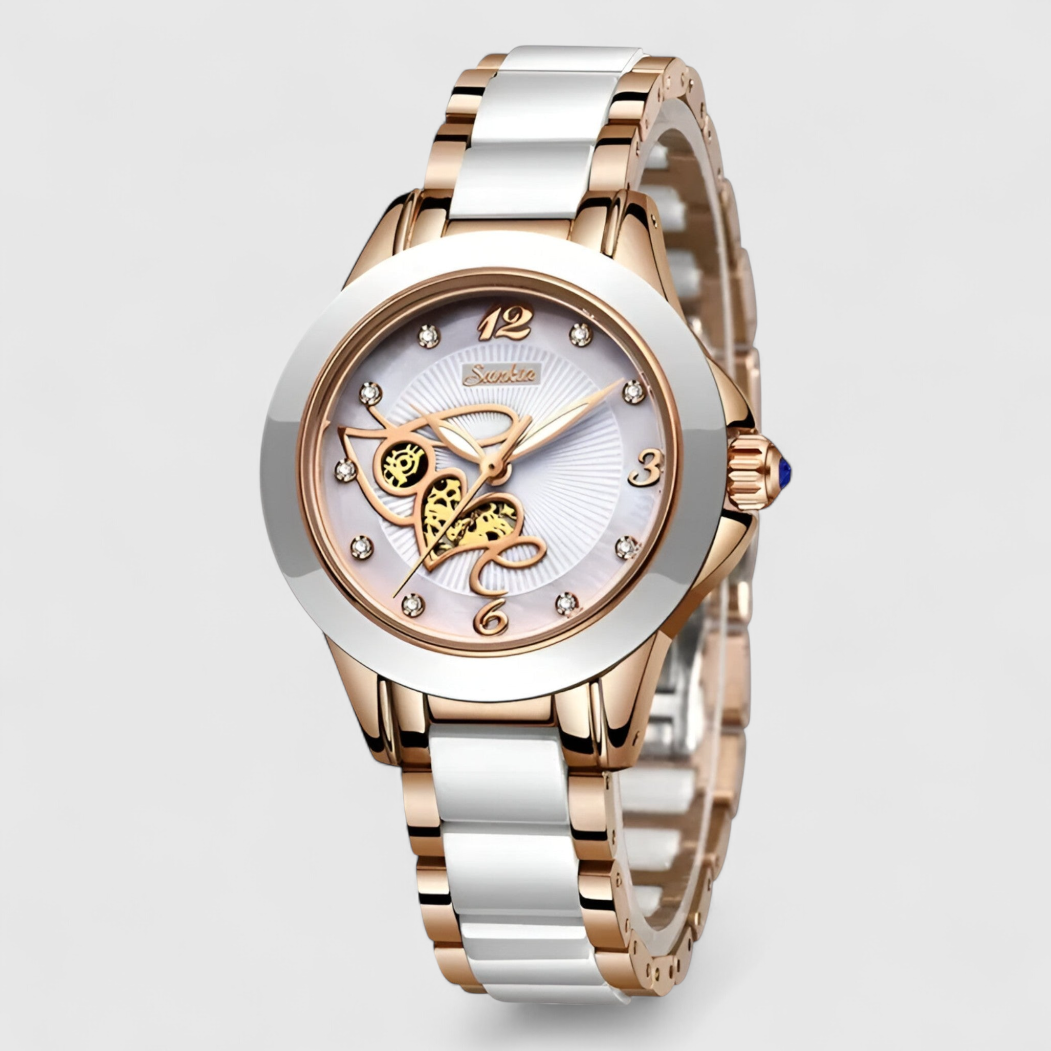 watches : Keramische Klok - Tijdloze Schoonheid en Betrouwbaarheid - Zilver Zwart in Roségoud Wit Hart van Pantino