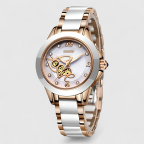 watches : Keramische Klok - Tijdloze Schoonheid en Betrouwbaarheid - Zilver Zwart in Roségoud Wit Hart van Pantino