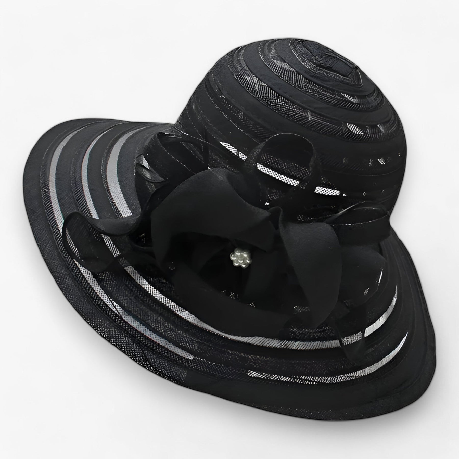 Sun Hat : Organza Zonnehoed voor Dames - Elegante Bescherming Tegen de Zon in Zwart M56-58cm van Pantino