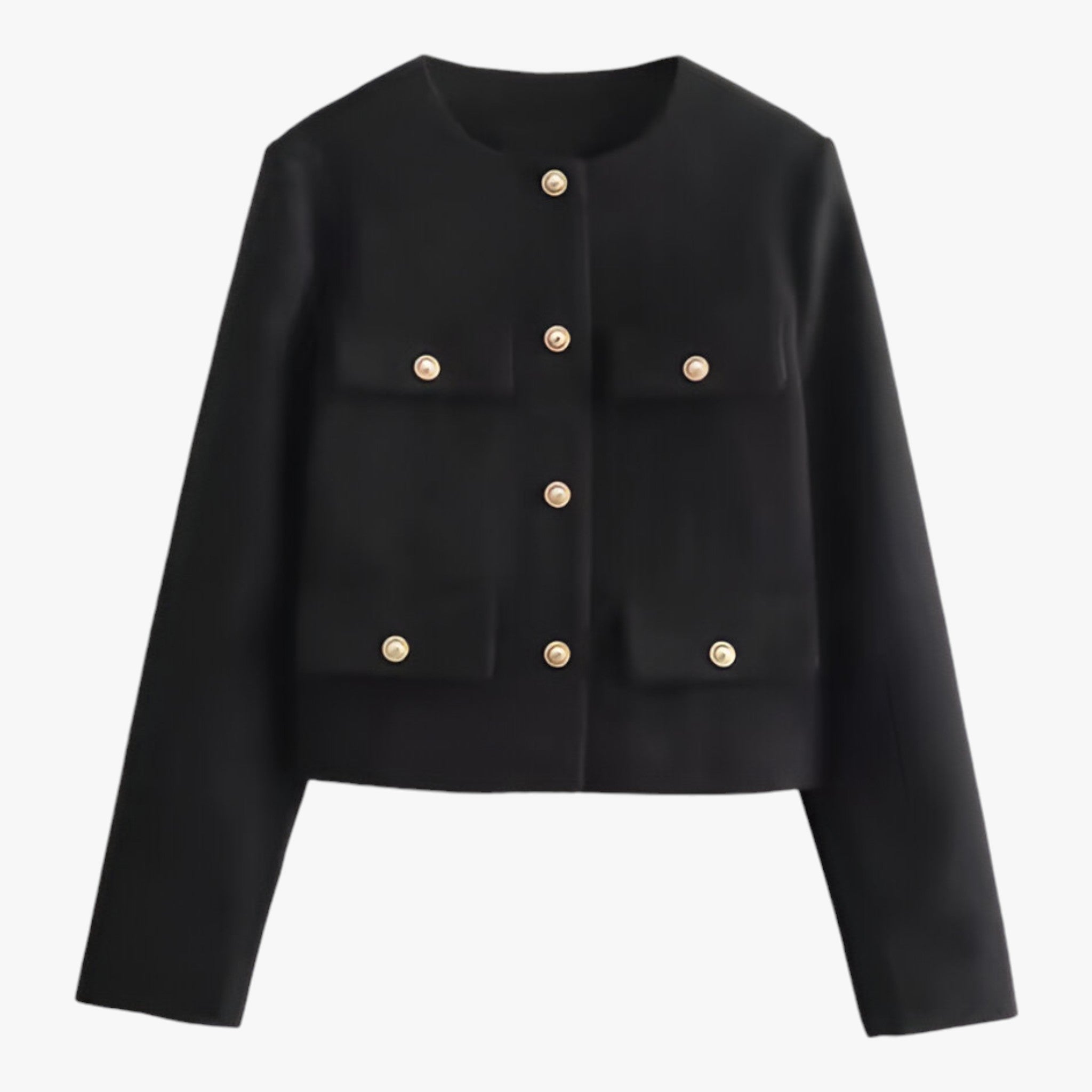 Cropped Tweed Jacket : Jack Zwart - Crop-Jacke van Tweed - Elegante Franje-Details voor de Herfst in Zwart van Pantino