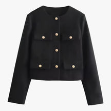 Cropped Tweed Jacket : Jack Zwart - Crop-Jacke van Tweed - Elegante Franje-Details voor de Herfst in Zwart van Pantino