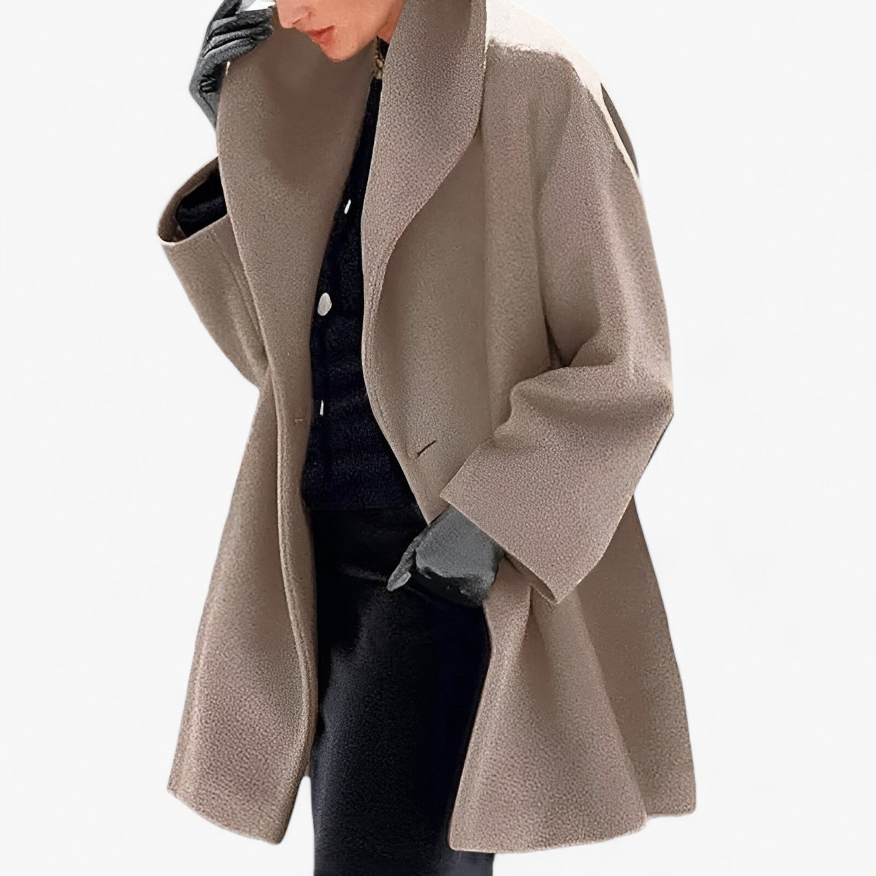 Trench Coat : Dames Blauwe Wollen Trenchcoat - Lange Elegante Winterjas in Bruin van Pantino