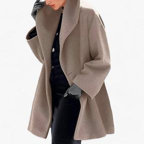 Trench Coat : Dames Blauwe Wollen Trenchcoat - Lange Elegante Winterjas in Bruin van Pantino