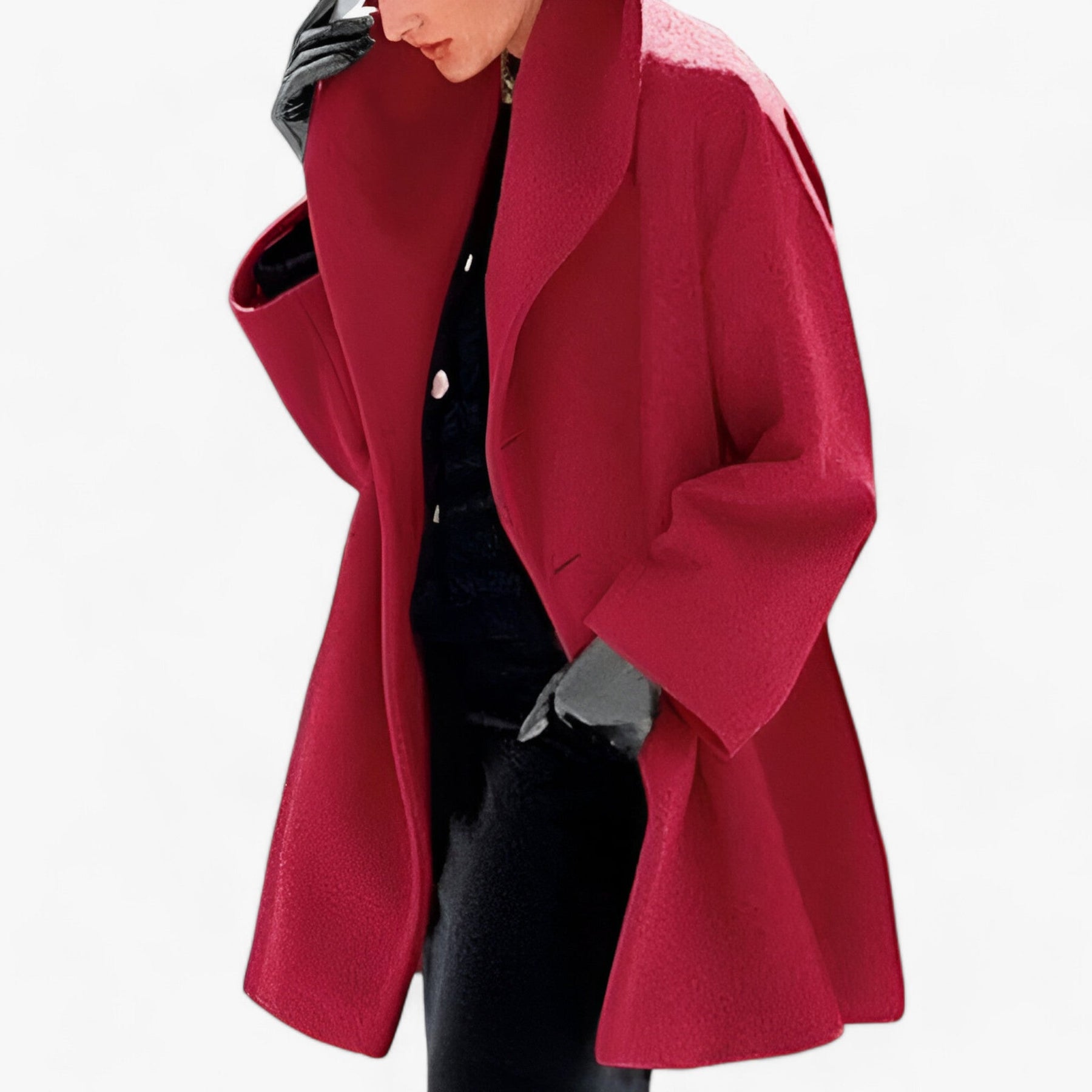 Trench Coat : Dames Blauwe Wollen Trenchcoat - Lange Elegante Winterjas in Rode kleur van Pantino
