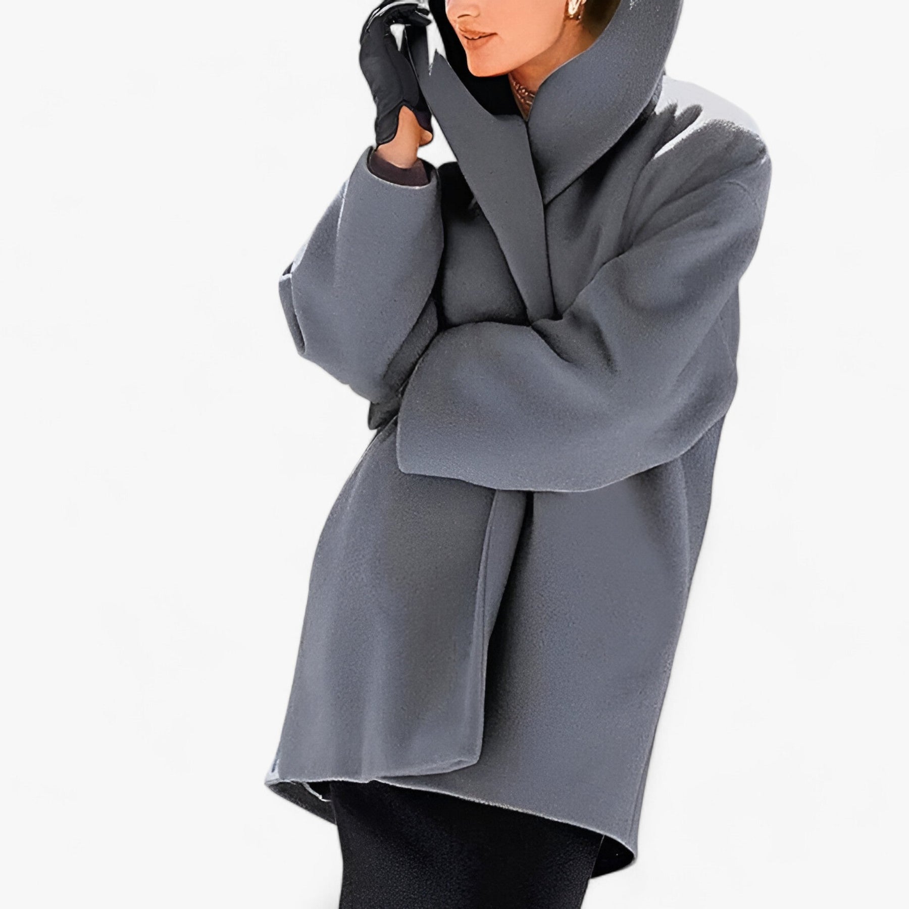 Trench Coat : Dames Blauwe Wollen Trenchcoat - Lange Elegante Winterjas in Grijs van Pantino