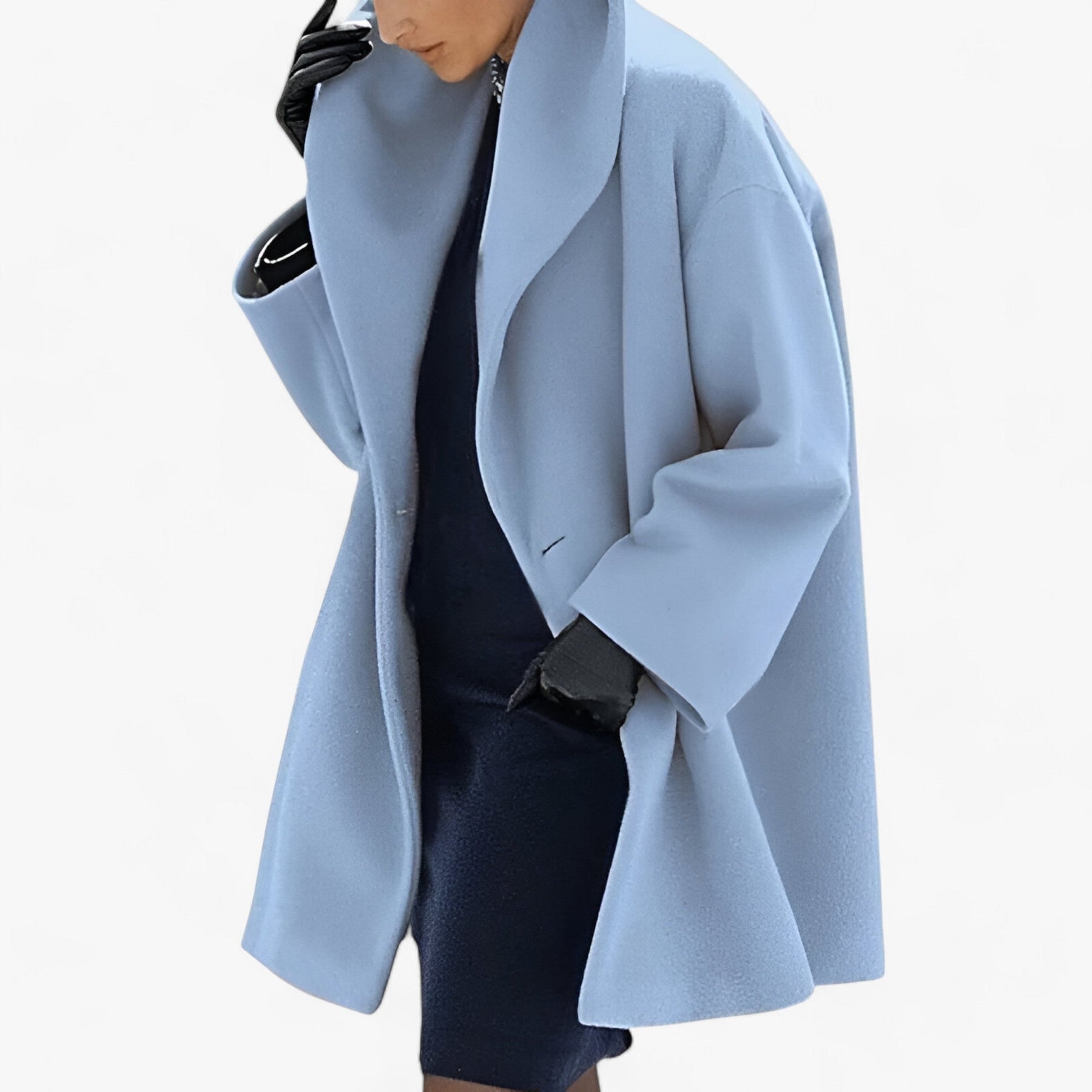Trench Coat : Dames Blauwe Wollen Trenchcoat - Lange Elegante Winterjas in Blauwe kleur van Pantino