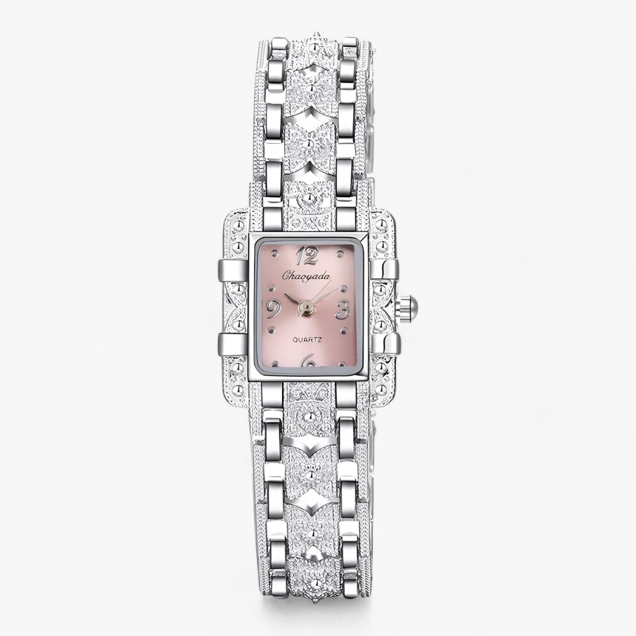 Watch : Armbanduhr met Rechthoekige Wijzerplaat en Kristallen - Modieus en Elegant voor Vrouwen - Zwart in Roze van Pantino