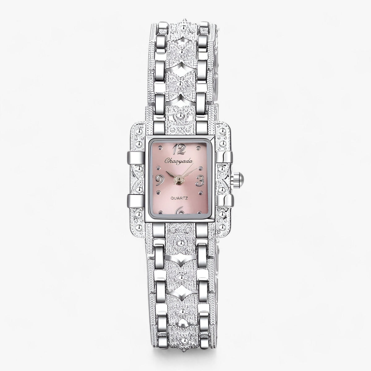 Watch : Armbanduhr met Rechthoekige Wijzerplaat en Kristallen - Modieus en Elegant voor Vrouwen - Zwart in Roze van Pantino
