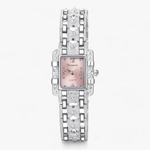Watch : Armbanduhr met Rechthoekige Wijzerplaat en Kristallen - Modieus en Elegant voor Vrouwen - Zwart in Roze van Pantino