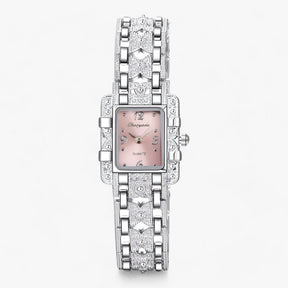 Watch : Armbanduhr met Rechthoekige Wijzerplaat en Kristallen - Modieus en Elegant voor Vrouwen - Zwart in Roze van Pantino